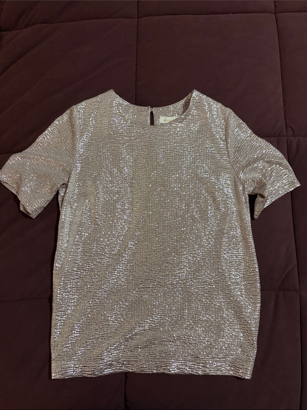 Monteau Rose Gold Sequin Short Sleeve Top